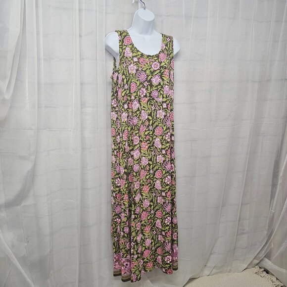 J. Jill Green Pink Maxi Dress Sleeveless Floral Bohemian Cottagecore Festival M - Picture 4 of 11